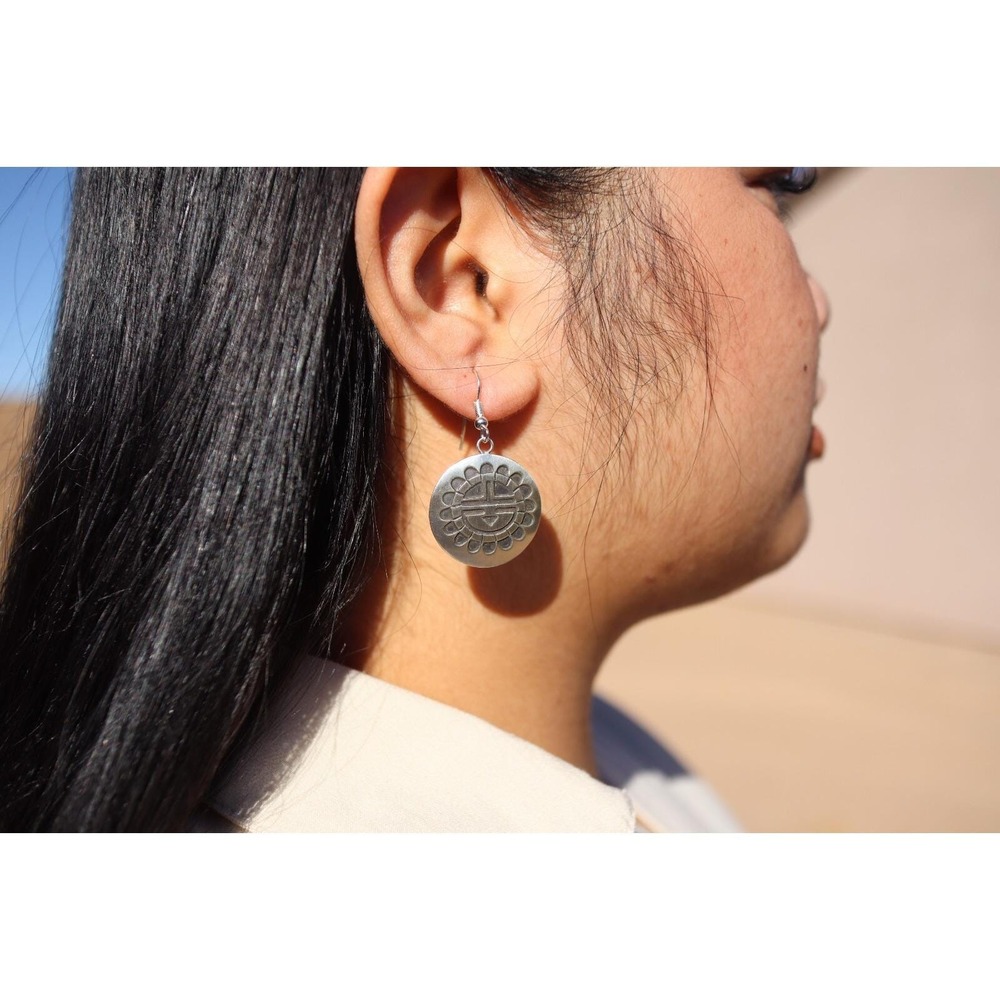 Handmade Navajo Sun Face‎ Sterling Silver Dangle Earrings Southwest Jewelry **